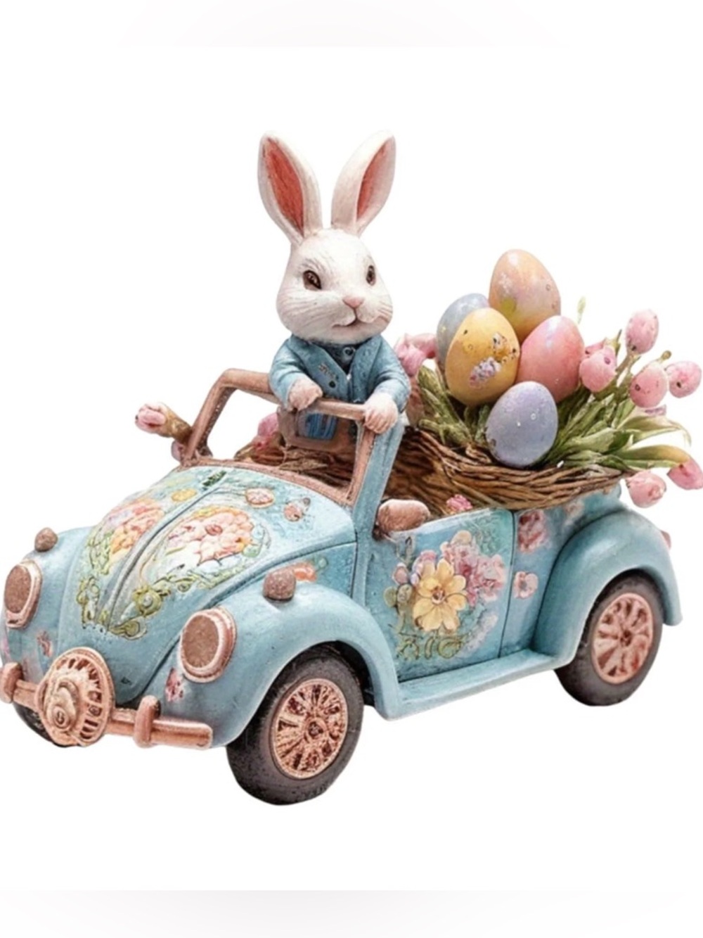 Easter Acrylic Bunny Figurine in Floral Car Desktop/Table Decor